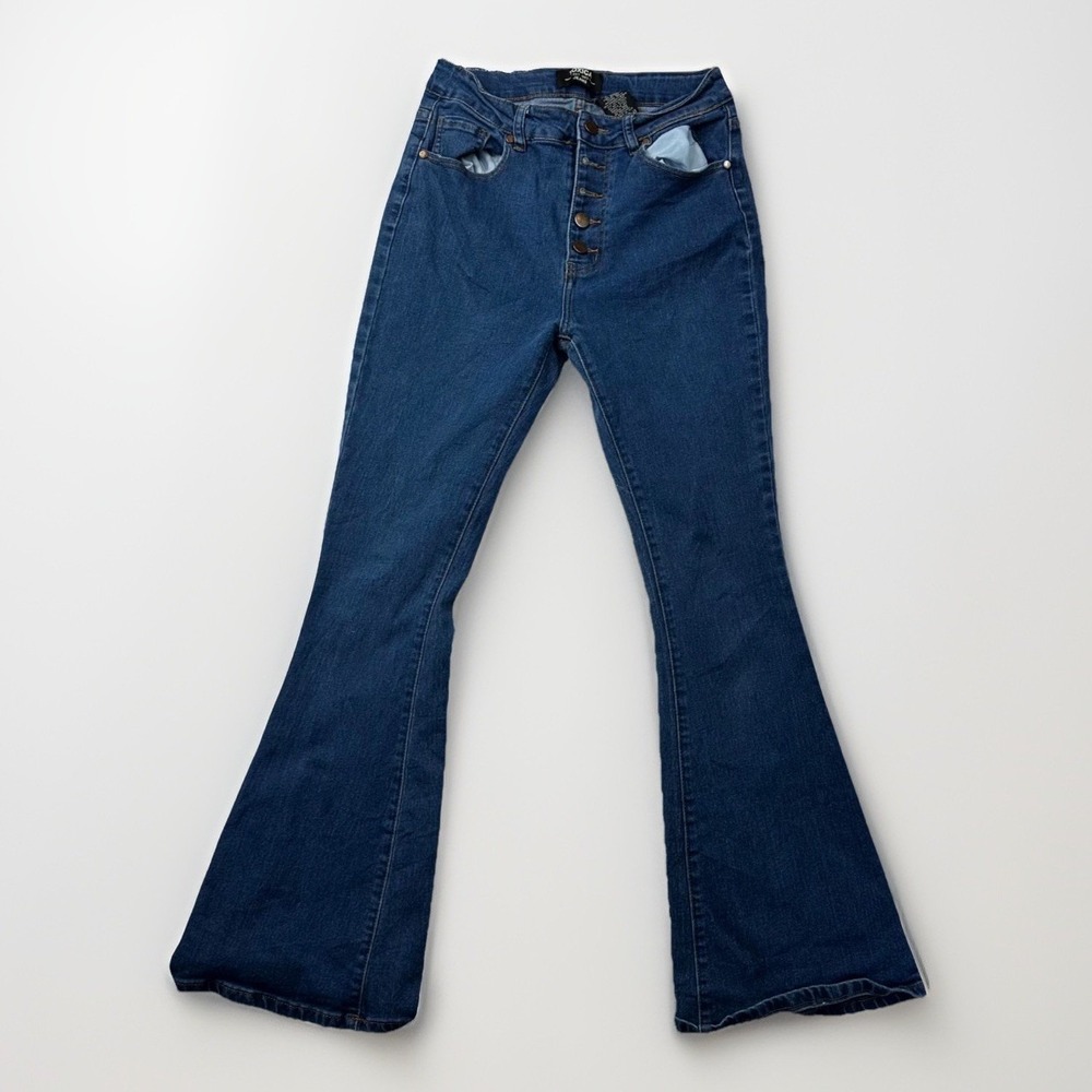 Toxica Flare Jeans Womens Size 9 Dark Blue Denim Stretch Cotton Blend Button Fly
